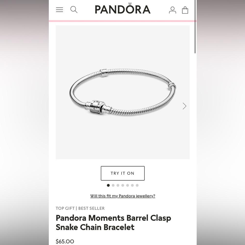 Pandora Moments Barrel Clasp Snake Chain Bracelet - 7.5